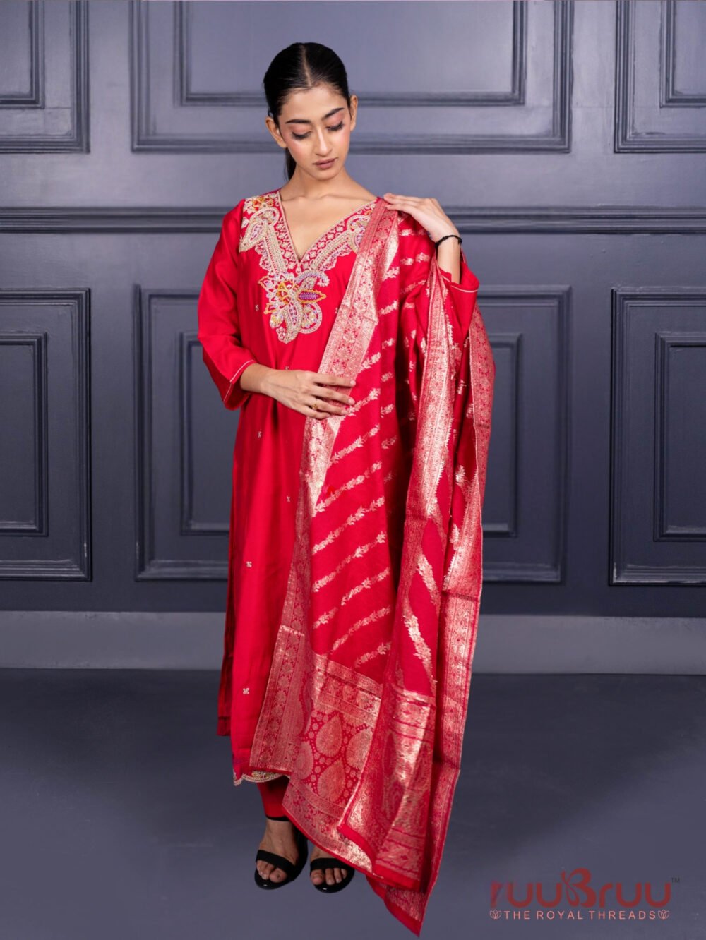 Pure Viscose Silk Ladies Suit with Banarasi Dupatta.
