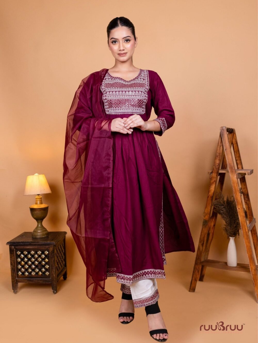 60's Cotton Ladies Suit with Embroidered Neck.