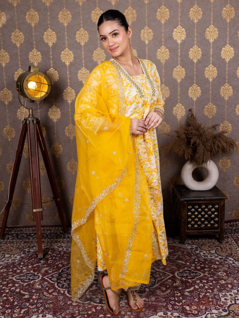 60's Cotton Ladies Suit with Embroidered Neck.