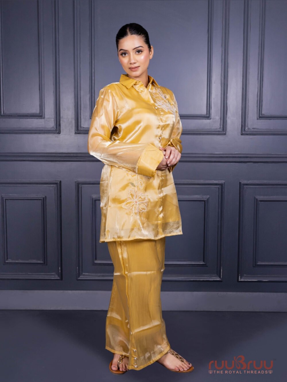 Premium Viscose Silk Cord Set with Designer Culottes-Style Pant