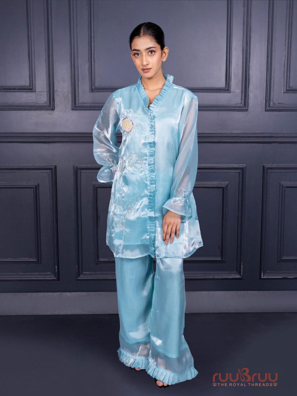 Premium Viscose Silk Cord Set with Designer Culottes-Style Pant