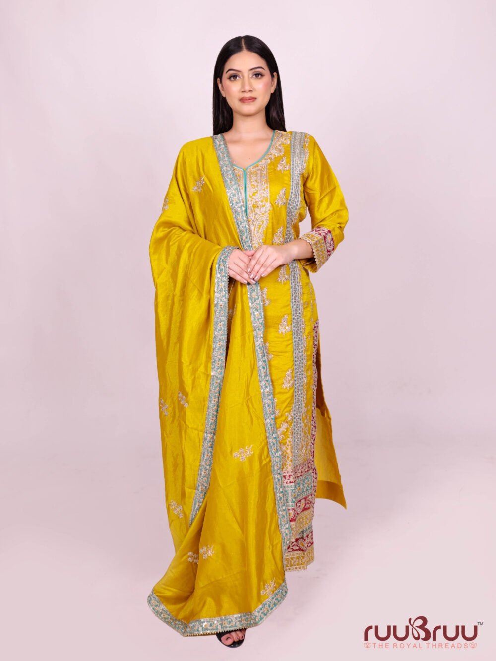 Designer Heavy Embroided Pure Silk Shimmer Suit