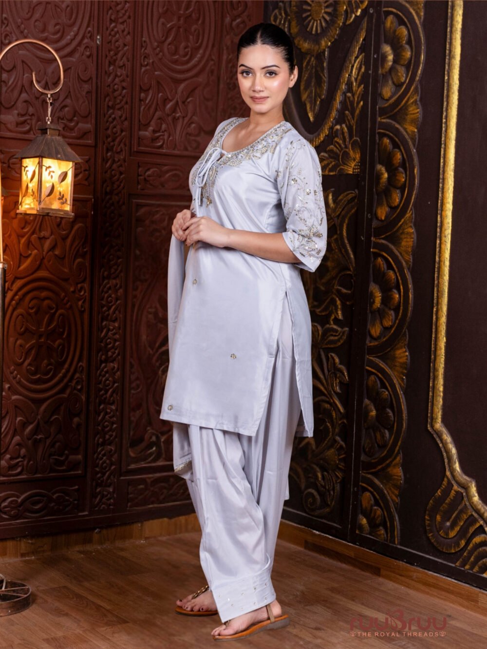 Designer Farsi-Style Suit with Hand Embroidery
